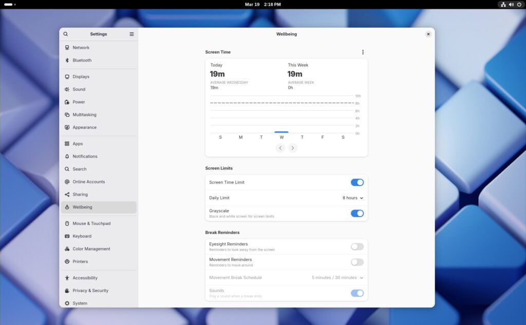 GNOME 48's Digital Wellbeing features.