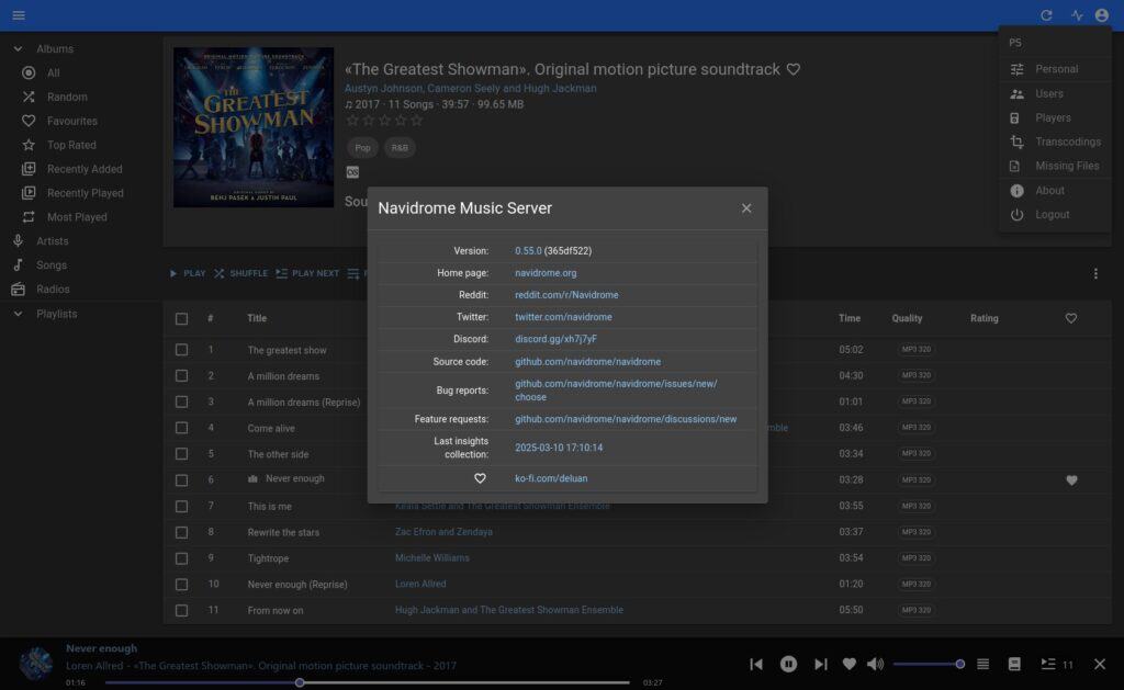 Navidrome 0.55 music server & streamer