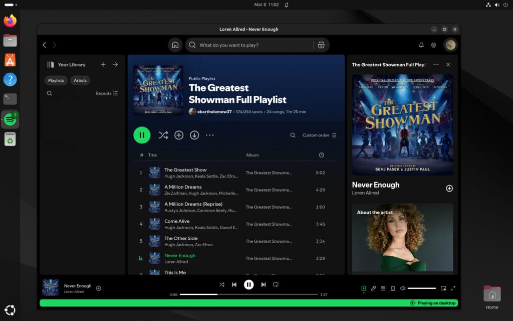 Spotify runs on Ubuntu 24.04 LTS.