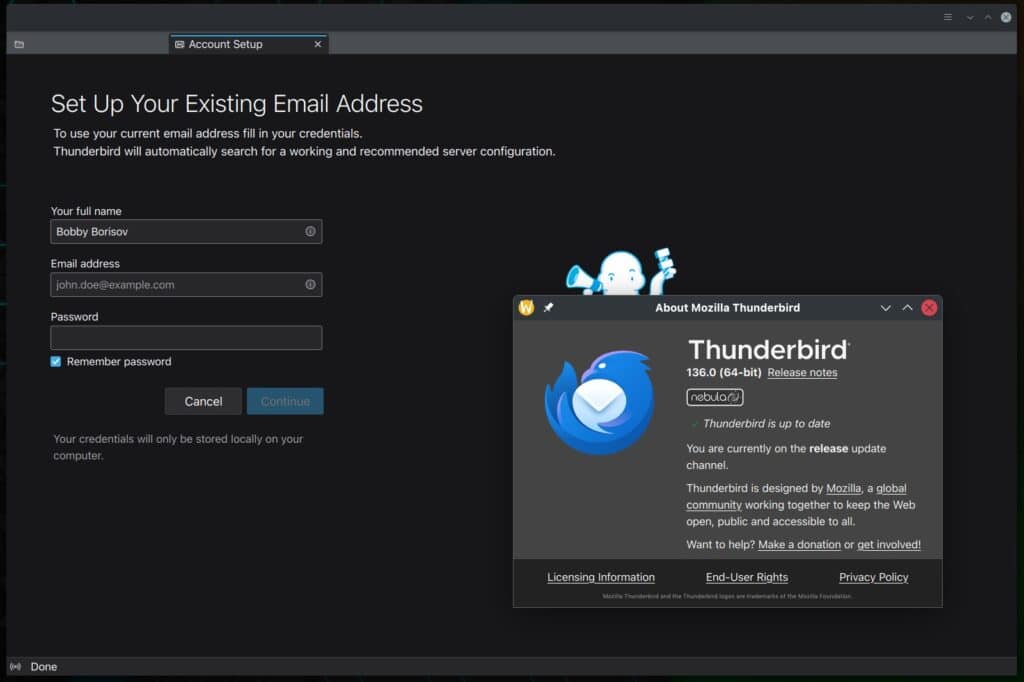 Mozilla Thunderbird 136 open-source email client.