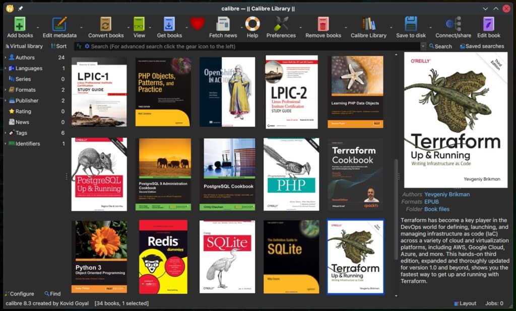 Calibre 8.3 eBook manager