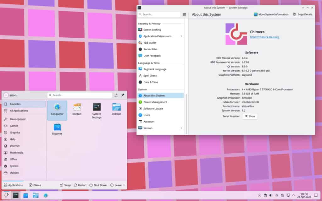 Chimera Linux KDE Plasma Desktop