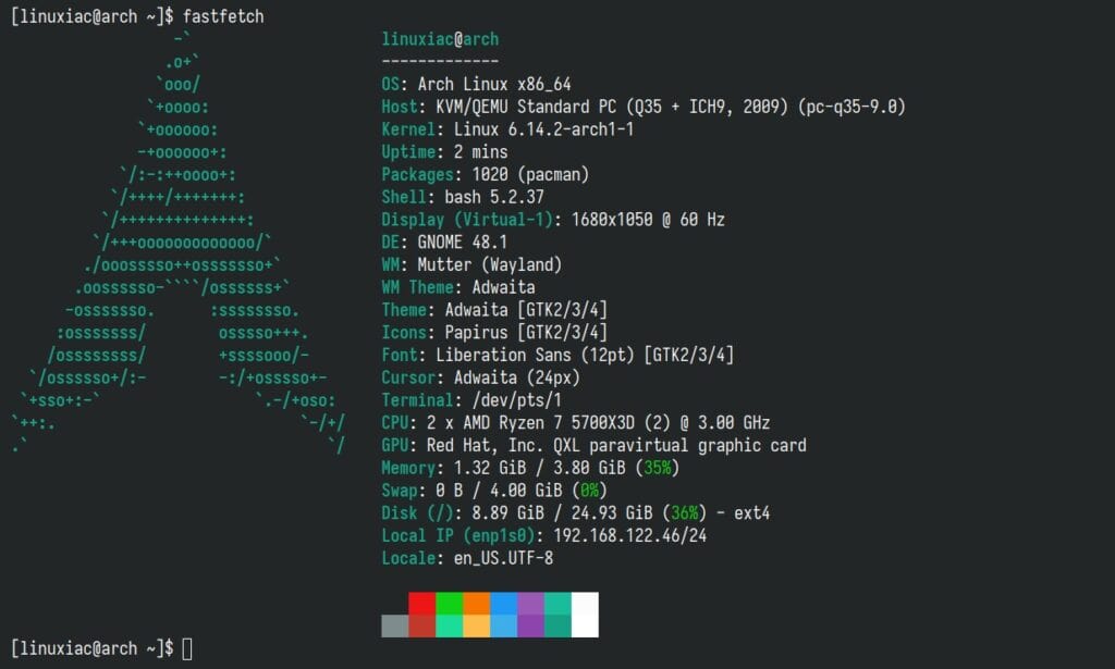 Fastfetch 2.41 system information tool.