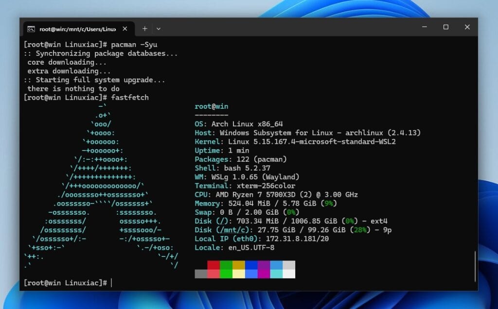 Arch Linux running inside WSL.