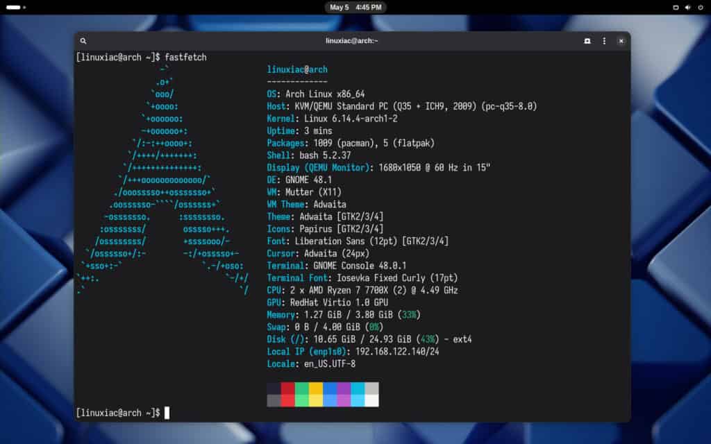 Fastfetch 2.42 system information tool.