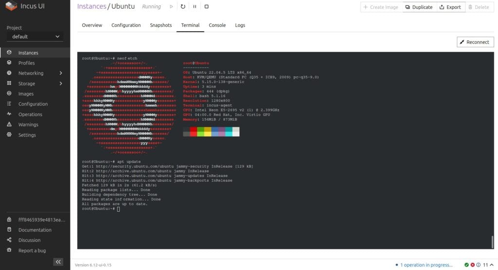 Incus Web Management UI
