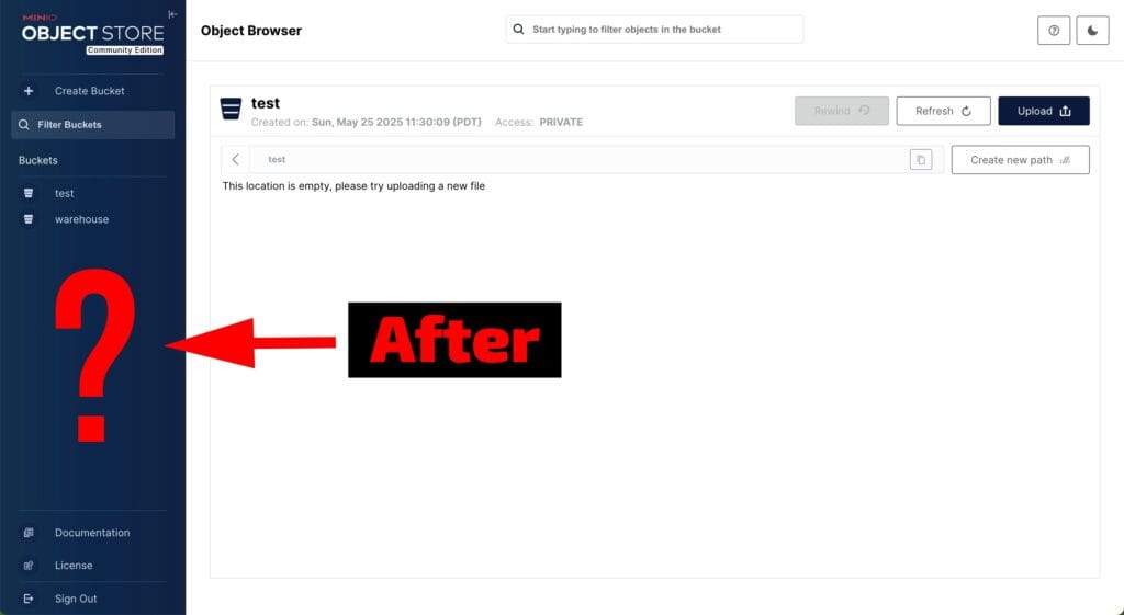 MinIO Admin Console (After)