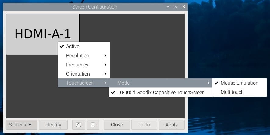 Raspberry Pi OS touchscreen handling