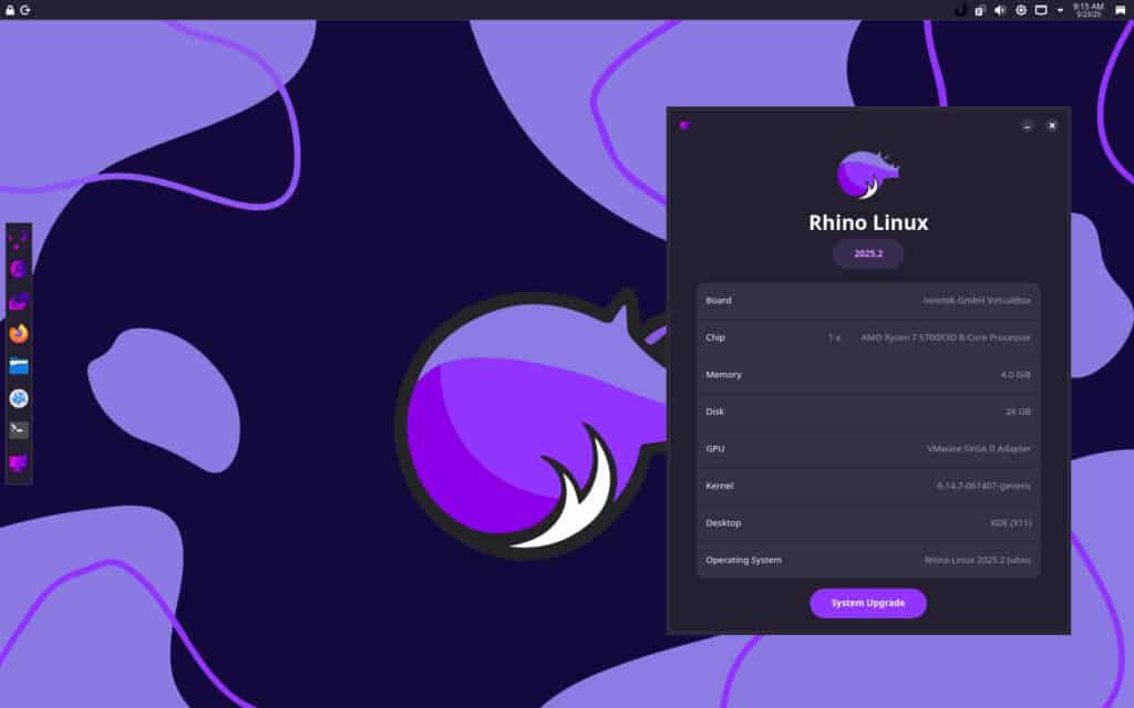 Rhino Linux Unicorn KDE Desktop