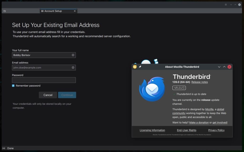 Mozilla Thunderbird 139 free & open-source desktop email client.