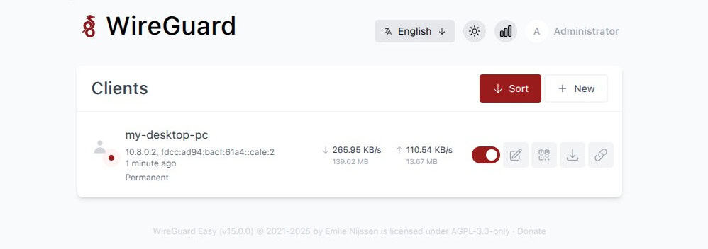 WireGuard Easy 15.0 - a web-based WireGuard VPN admin.