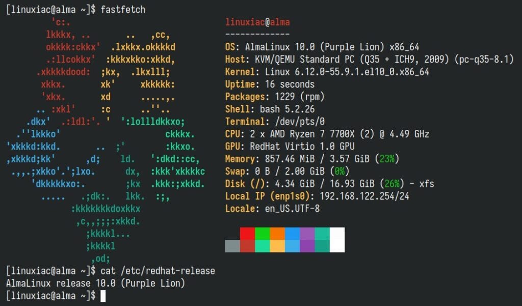 Успешная миграция с AlmaLinux 9 на AlmaLinux 10.