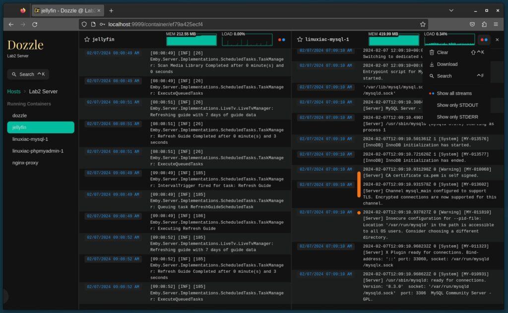 Просмотр журналов Docker в реальном времени