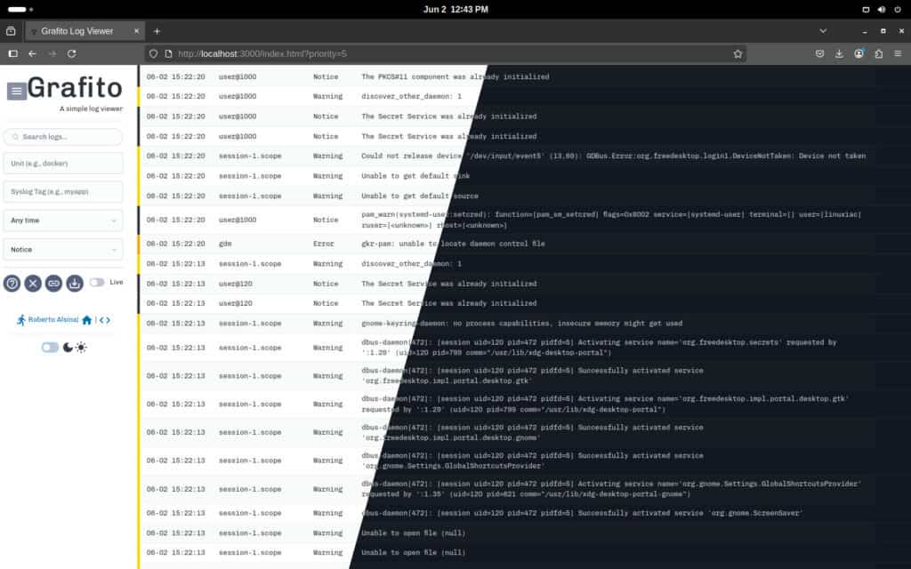 Grafito: Systemd Journal Log Viewer