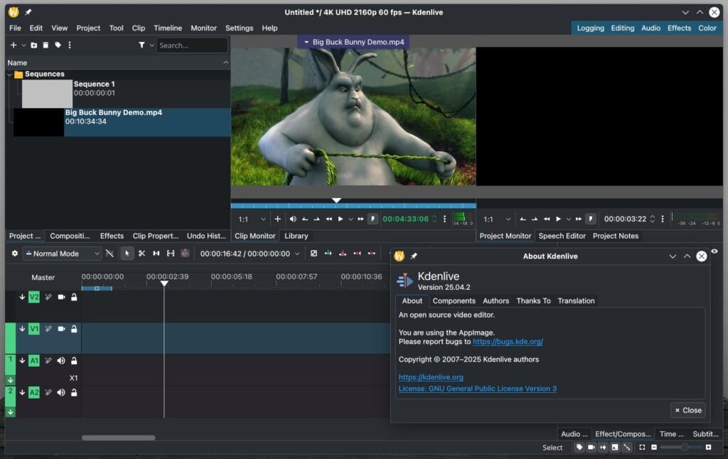 Kdenlive 25.04.2 free & open-source video editor.