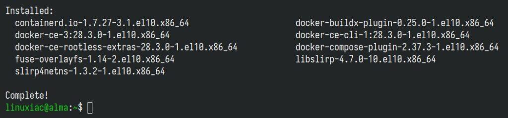 在 AlmaLinux 10 上安装 Docker。