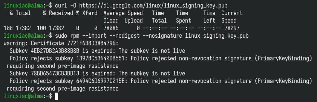 Download and import the Google-signed GPG key.
