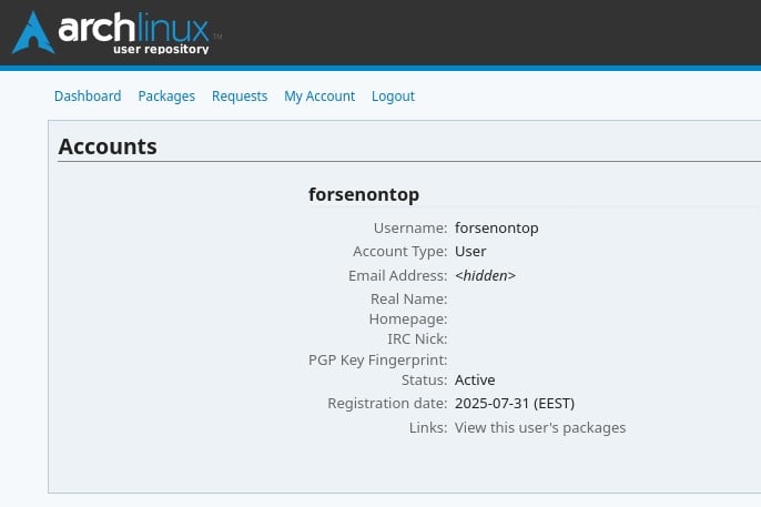 The user account that uploaded the malicious software to AUR.
