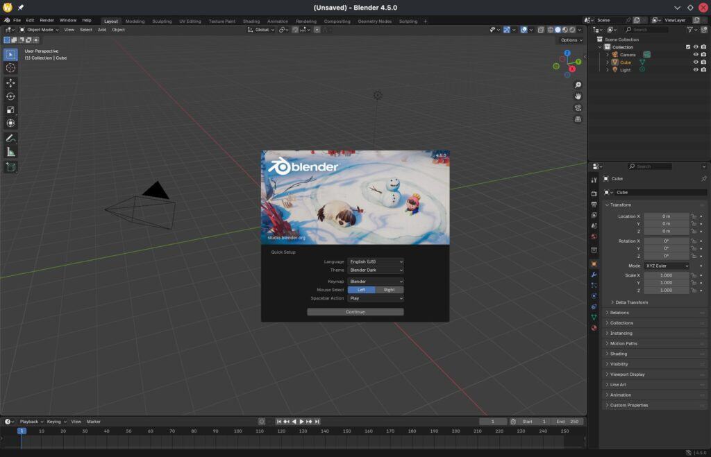 Blender 4.5 open-source 3D creation suite.