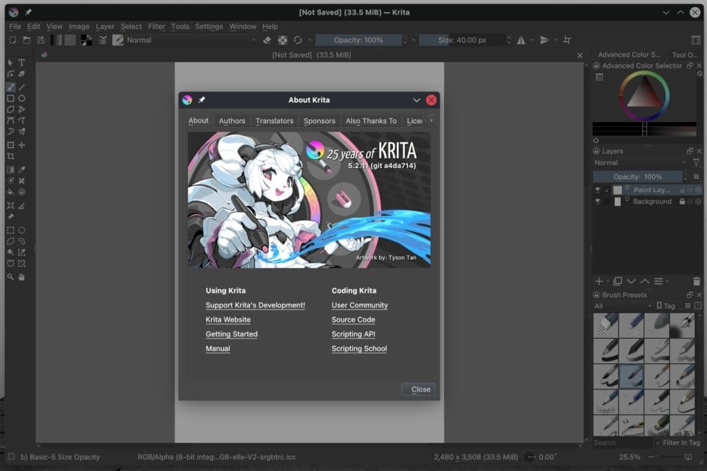 Krita 5.2.11 digital painting app.