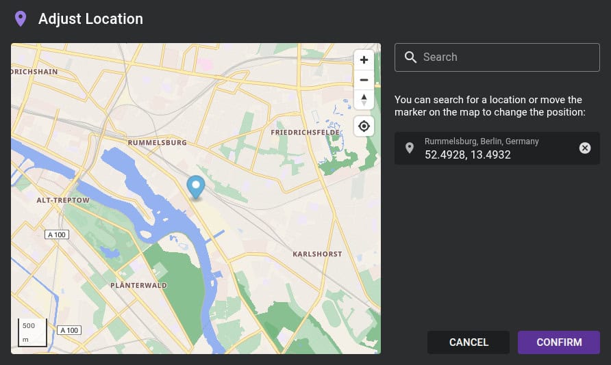 Adjust Location Dialog
