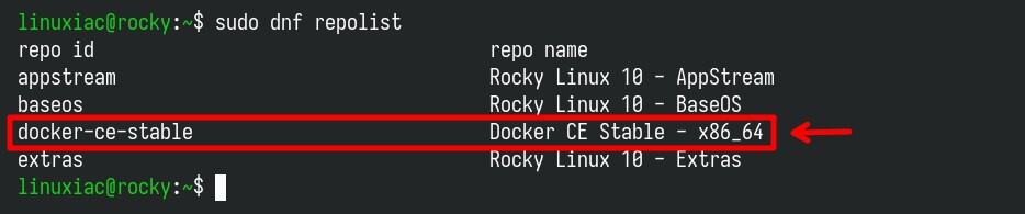List of available repositories in Rocky Linux.