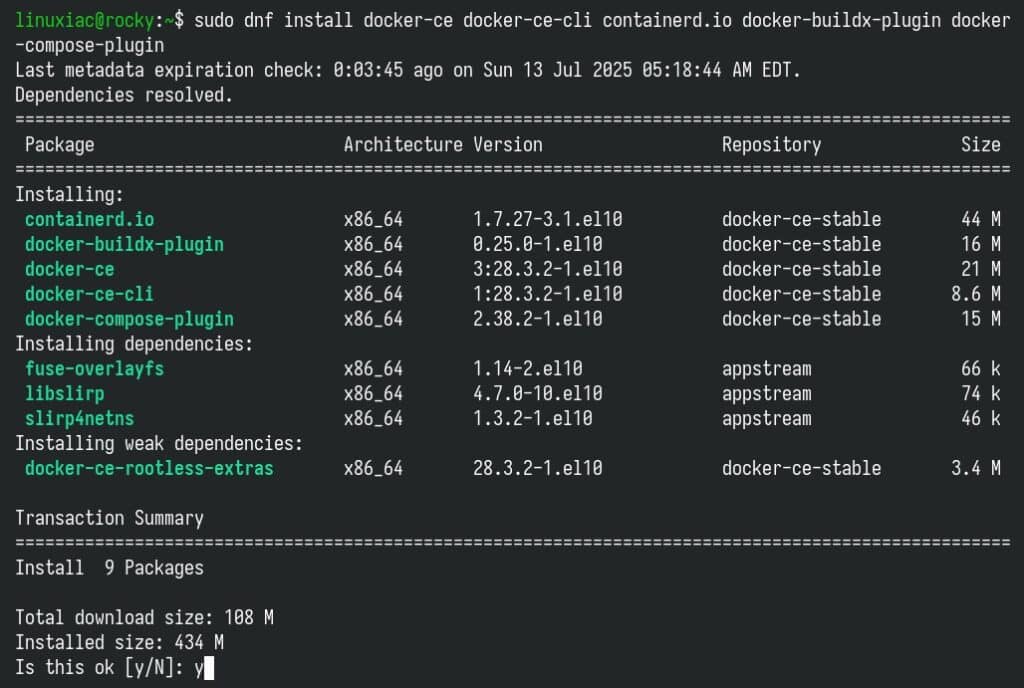 Install Docker on Rocky Linux 10.