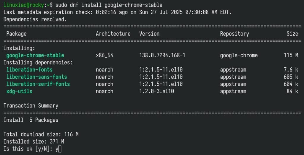 Install Google Chrome on Rocky Linux 10.