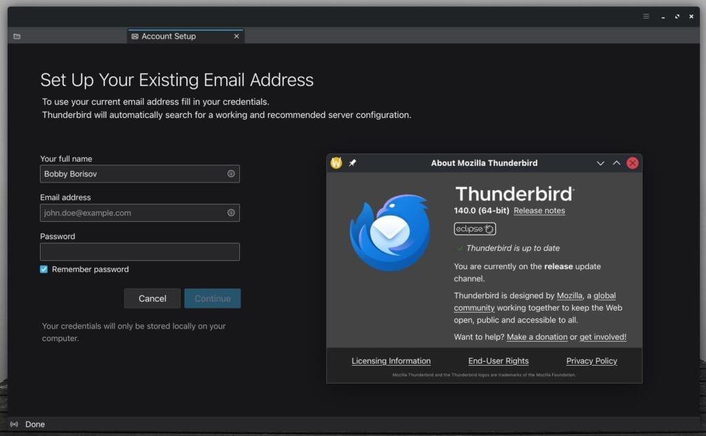 Mozilla Thunderbird 140 '"Eclipse" free & open-source desktop email client.