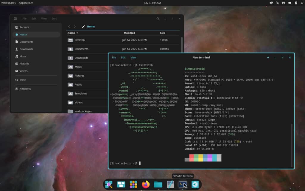 Void Linux COSMIC Desktop