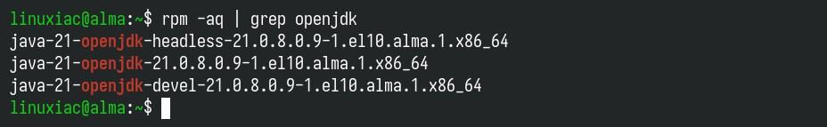 Finding the installed OpenJDK packages.