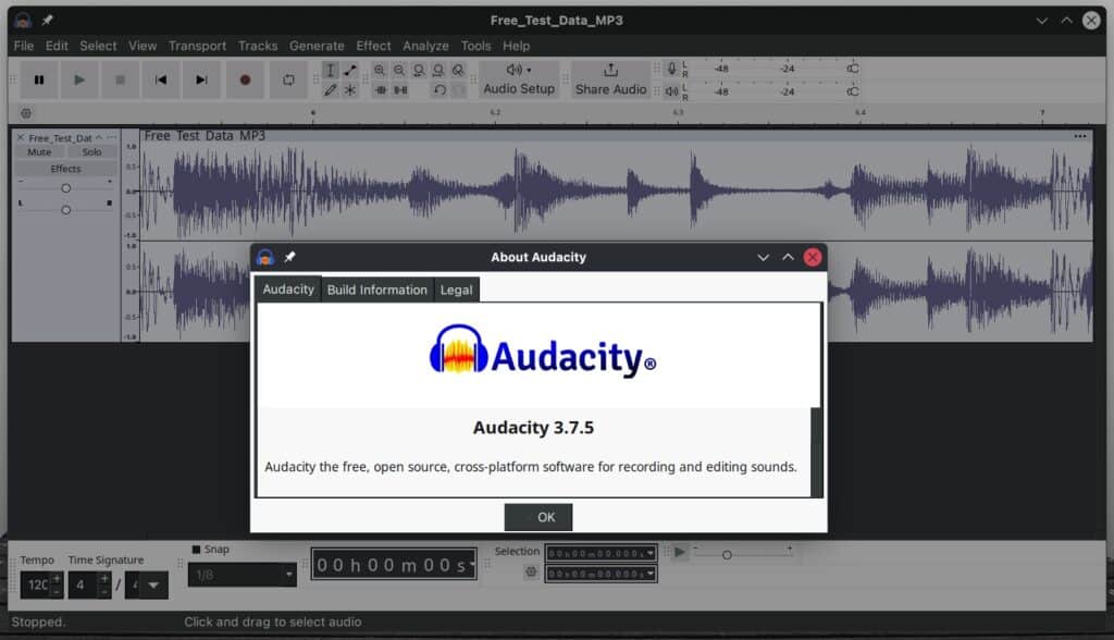 Audacity 3.7.5 open-source audio editor.
