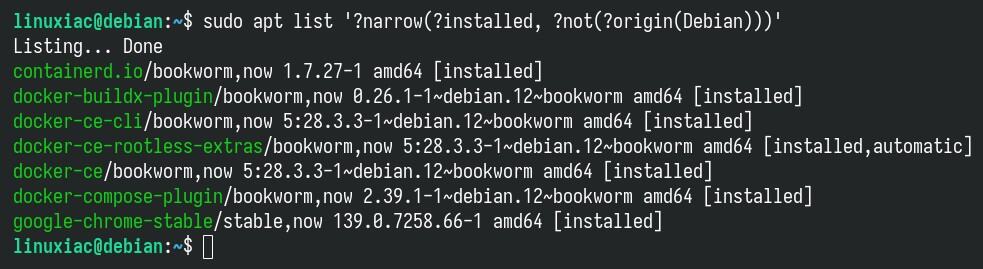 Check for installed packages from non-Debian repositories.
