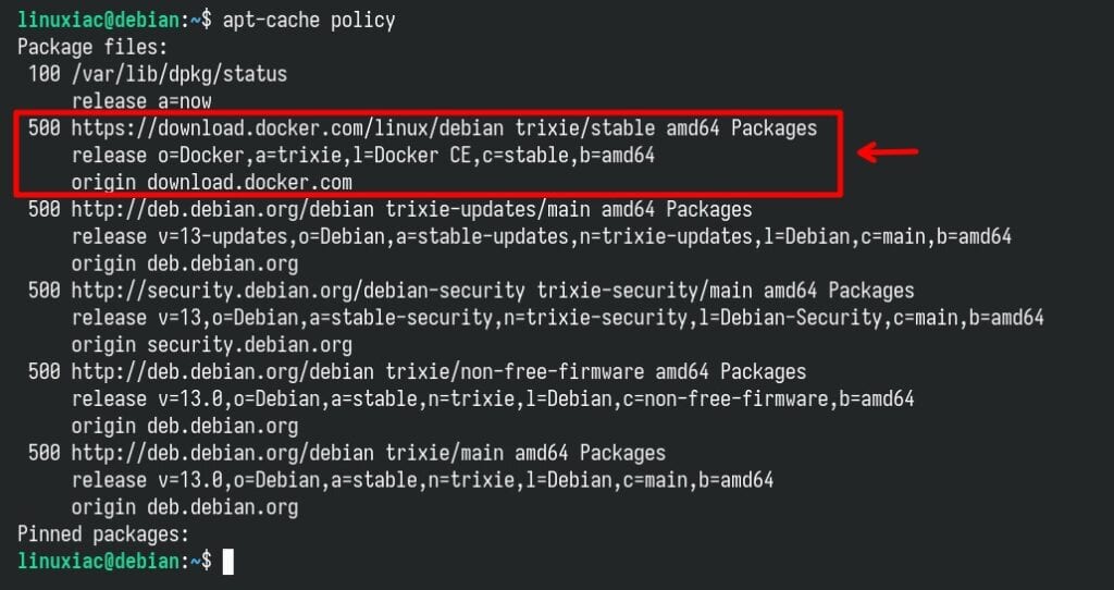 List of available repositories in Debian 13.