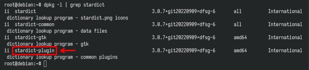 The stardict-plugin package is installed as a mandatory dependency for the main application.