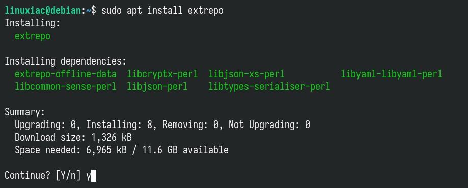 Installing the extrepo tool on Debian.