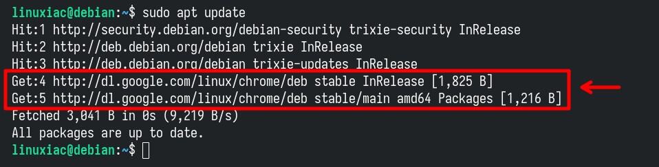 The Google Chrome repository has been added and enabled successfully on Debian.