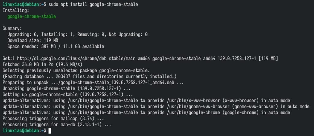 Installing software from the newly added Debian external repository.