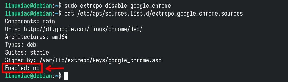 Disable an external repository on Debian.