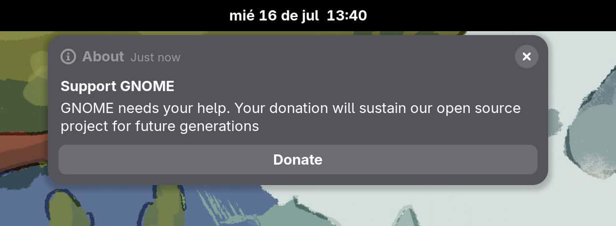 GNOME notification that links to the donation site. 