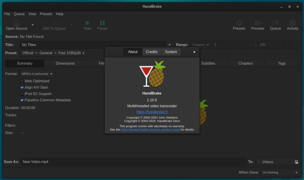 HandBrake 1.10 Video Transcoder