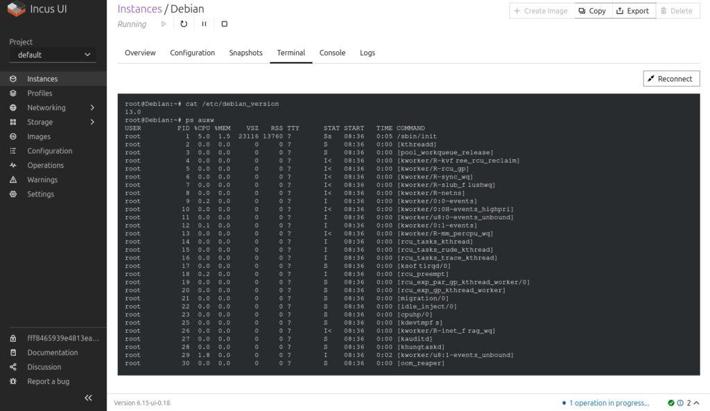 Incus 6.15 Web Management UI