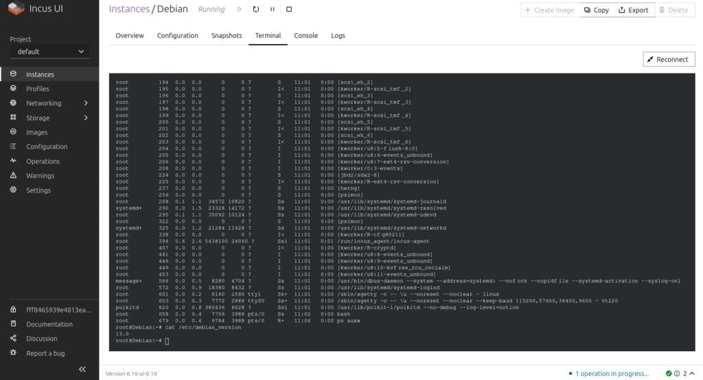 Incus 6.16 Web Management UI