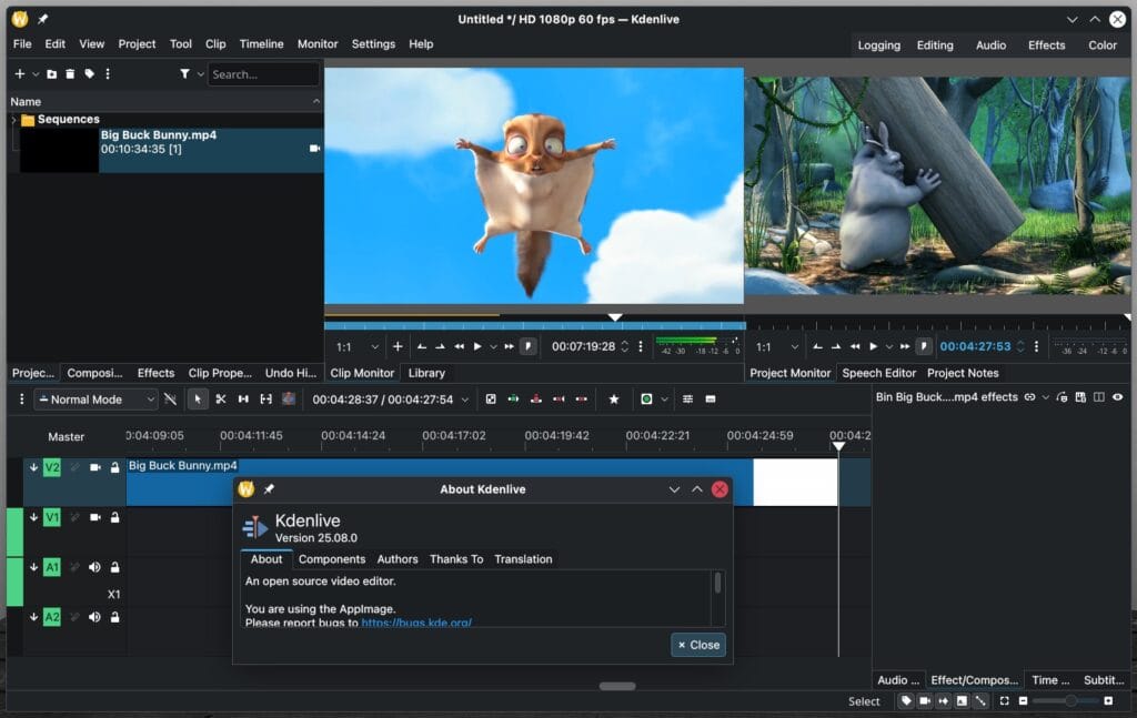 Kdenlive 25.08 free & open-source video editor.
