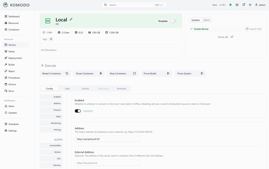 Komodo 1.19 admin web UI