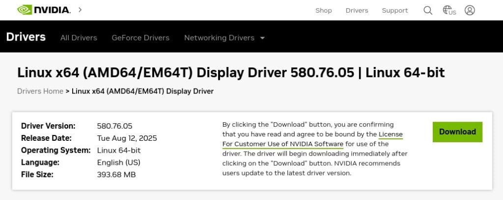 NVIDIA Linux Display Driver v580.76