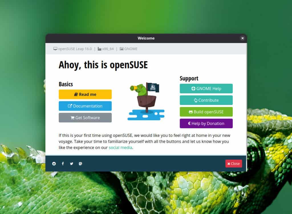 The current openSUSE welcome greeter.