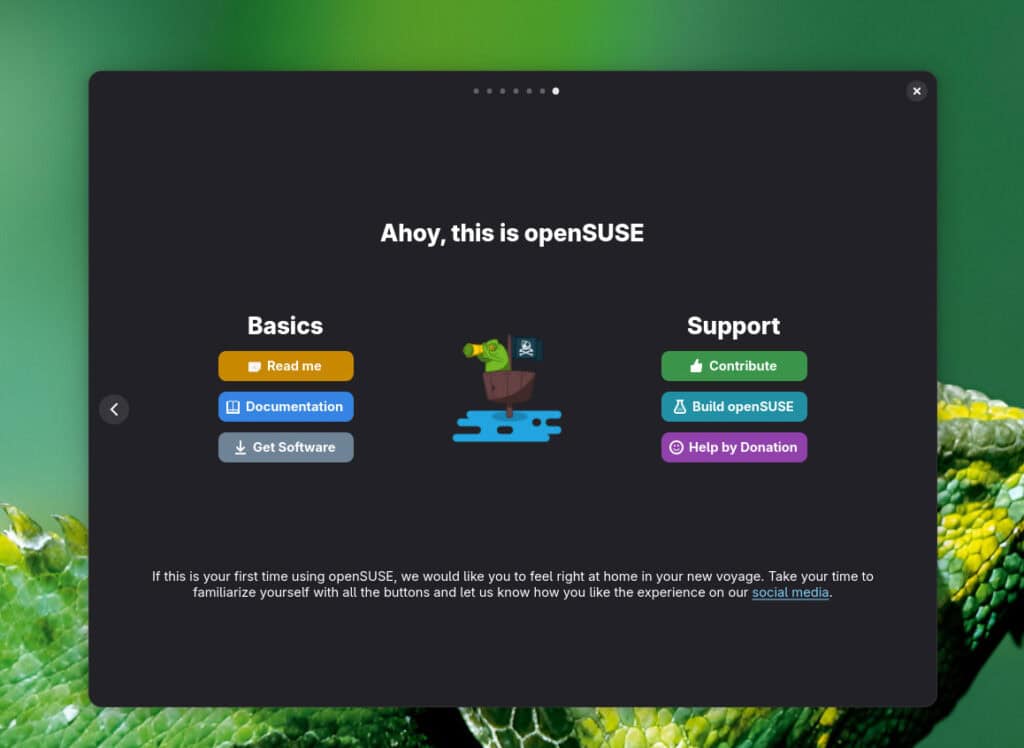 openSUSE's new welcome greeter.