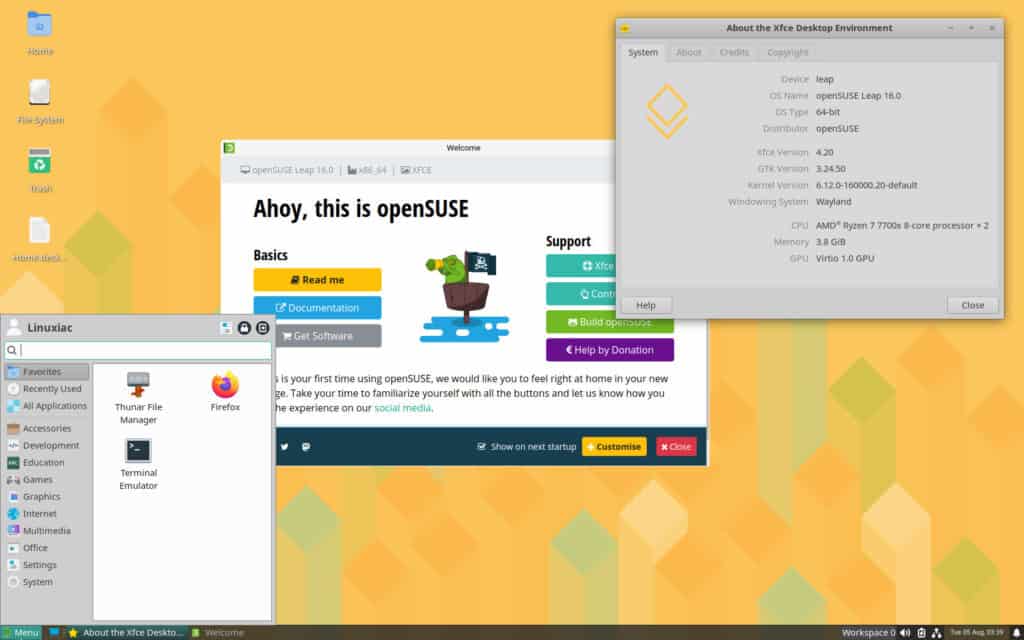 Xfce Wayland session on openSUSE Leap 16.0.