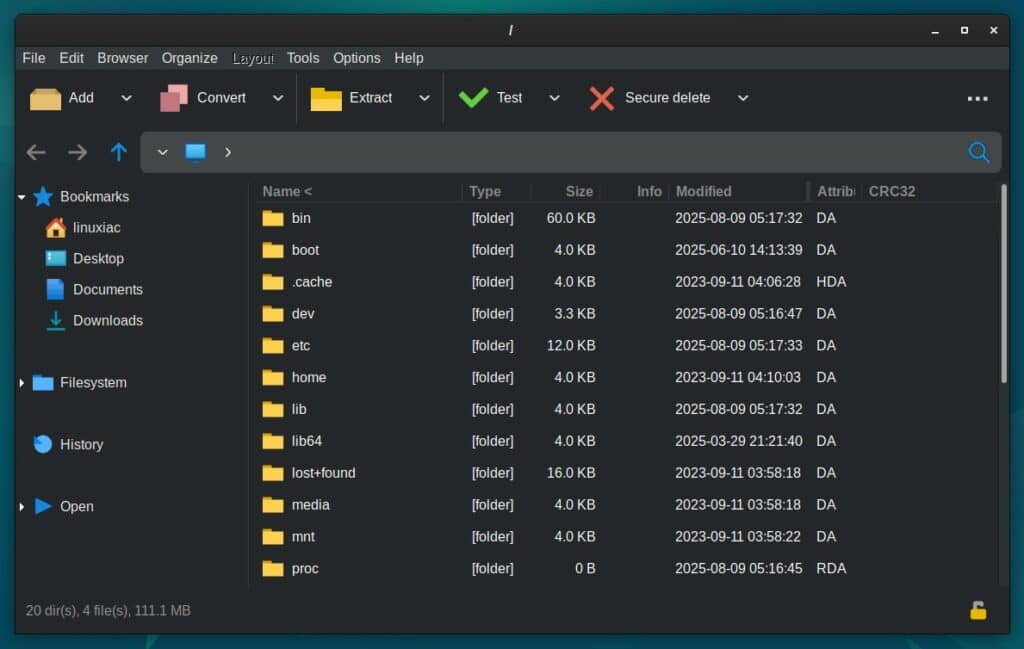 PeaZip 10.6 open-source file archiver.